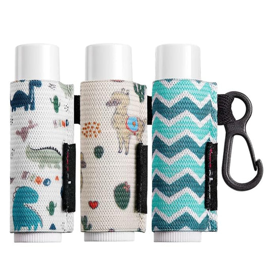 Lip Balm Holder Sleeves Keychain Chapstick Elastic Sleeves (Dinausaur/Sheep/Wave strip)-VivaGrace Women
