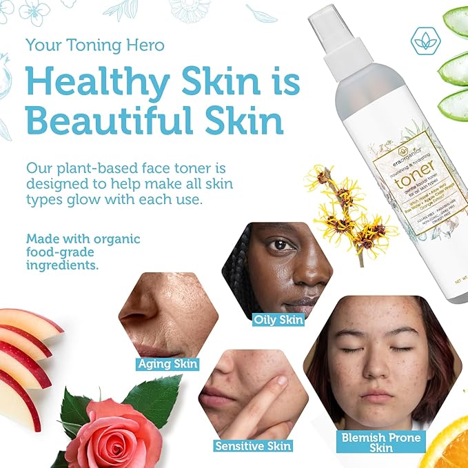 Era Organics Hydrating Toner for Face - Refreshing and Balancing Anti Aging Facial Mist with Rose Water, Apple Cider Vinegar, Witch Hazel-VivaGrace Women