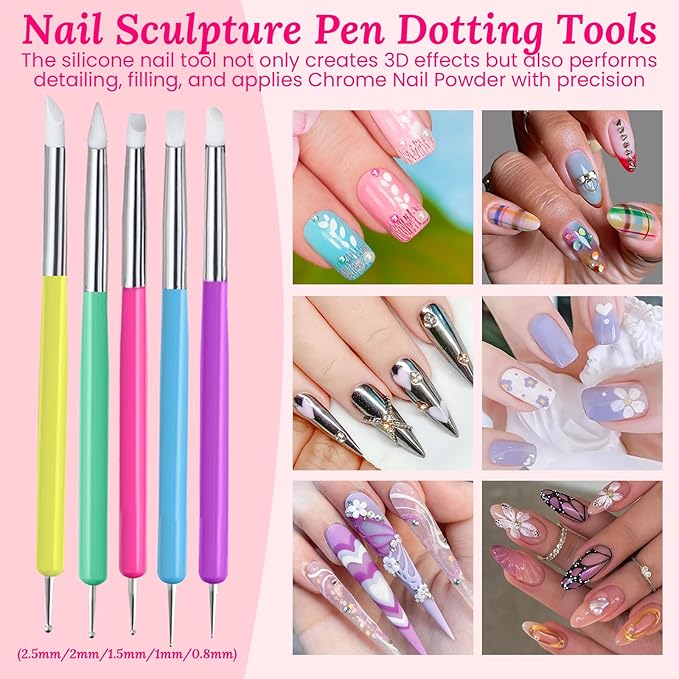 39 PCS Nail Art Brushes Set,Nail Art 3D Sculpting Pen Dotting Tools,Ombre Silicone Brush,Liner Brushes,Acrylic Brushes,Nail Art Palette with Gel Mixing Rod,Nail Design Kit for Home Diy & Salon-VivaGrace Women