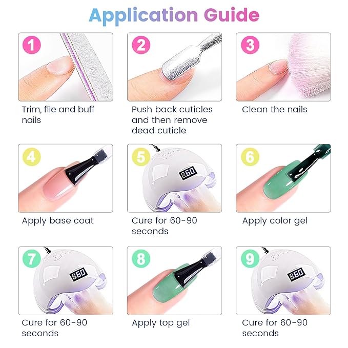 RARJSM Colorful Stained Glass Gel Nail Polish Set 6pcs Clear Crytal Blue Green Yellow Orange Red Neon Pink Series Transparent Sheer Amber Milky Gel Varnish LED UV Curing Requires French Manicure-VivaGrace Women