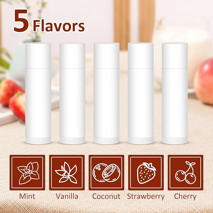 60 Pack Lip Balm Unlabeled, Natural Lip Balm Bulk Blank Tube, Personalized Lip Balm for Party Favors and Gift Basket Filling, Wedding or Baby Shower-5 Flavors-VivaGrace Women