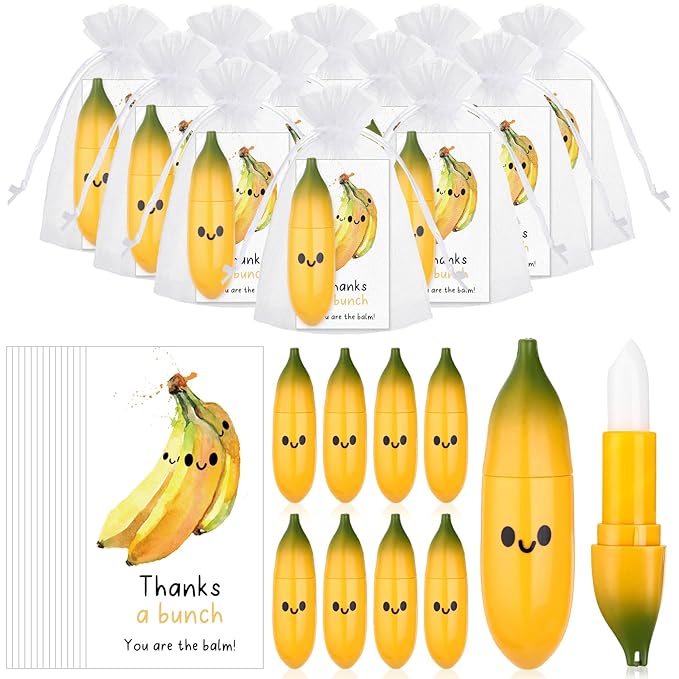 50 Pcs Employee Appreciation Gifts Bulk Banana Lip Balms Staff Appreciation Gift Bulk Lip Balm Gift Set Thank You Gift Lip Care Cream for Coworker Teacher Nurse Women Friend Baby Shower Favors-VivaGrace Women