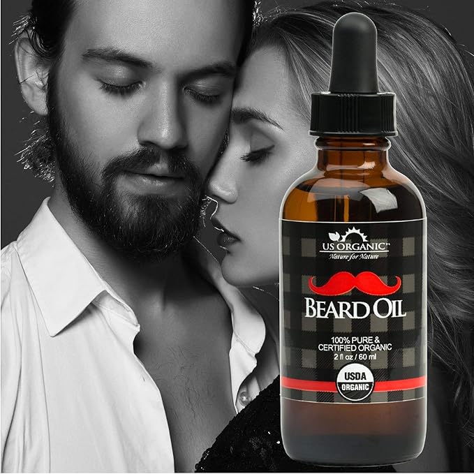 US Organic Beard Oil, 100% Pure, USDA Certified, Softens, shine, moisturizes, Amber Glass Bottle with Eye Dropper, 2 Ounce-VivaGrace Women