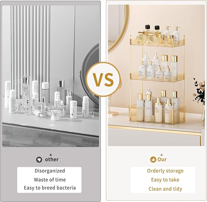 3 Tier Bathroom Countertop Organizer, Makeup Skin Care Organizer, Perfume Tray Vanity Countertop Organizer for Bathroom Countertops-VivaGrace Women
