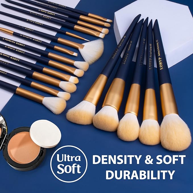 LORYP Makeup Brushes Set Labeled 18 Piece Face and Eye Brush Set Ultra soft hair Foundation, Concealer, Blush, Contour, Blending, Eyeshadow Blue Brush kit-VivaGrace Women