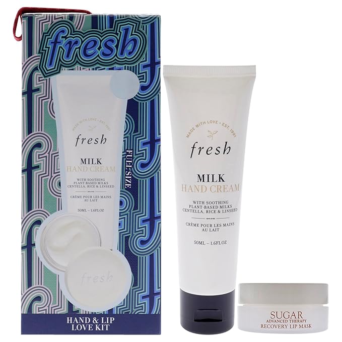 Fresh Hand And Lip Love Kit for Women - 2 Pc 1.6oz Milk Intensive Hand Cream, 0.3oz Sugar Recovery Lip Mask Advanced Therapy-VivaGrace Women