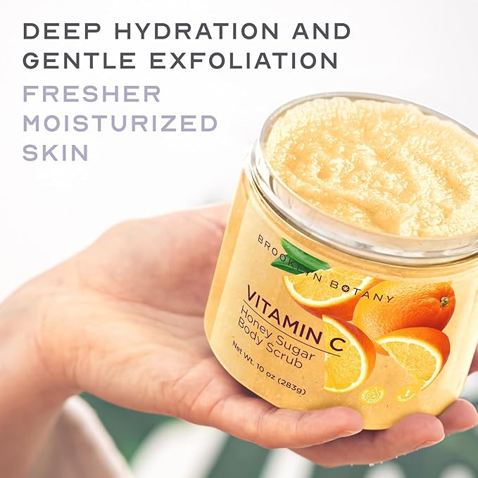 Brooklyn Botany Vitamin C Honey Sugar Scrub for Body 10 oz – Deeply Hydrating and Gently Exfoliating Body Scrub for Women and Men – Moisturizing and Nourishing the Skin-VivaGrace Women