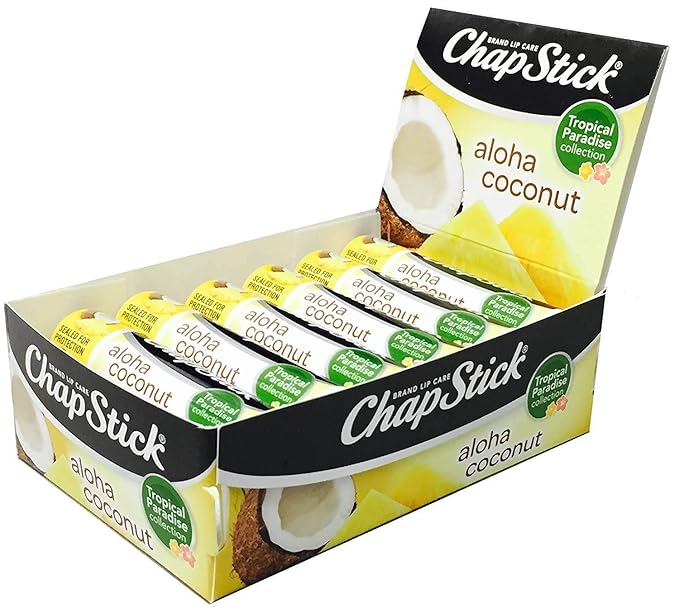 Chapstick Limited Edition Tropical Paradise Collection Aloha Coconut Flavored Skin Protectant Lip Balm Tube - Great for Moisturizing & Hydrating Chapped, Cracked, Dry Lips â€“ 0.15oz Each, 12 Sticks-VivaGrace Women