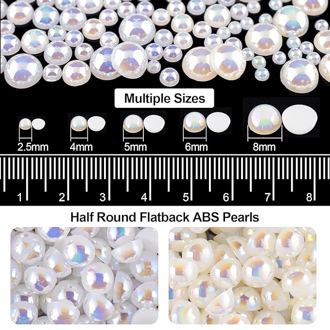 Flat Back Rhinestone+Half Round Pearl Kits Colorful Rhinestones+White AB&Beige AB Pearls With Quick Dry Makeup Glue+Picker Pencil+Tweezer For Nail Art And Face Make-up-VivaGrace Women