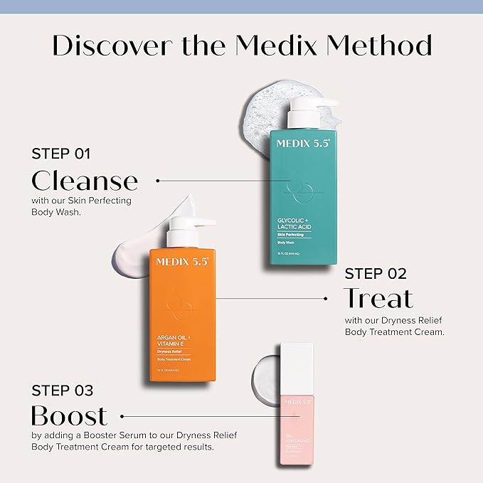 MEDIX 5.5 Glycolic Acid Exfoliating Face & Body Scrub Cleanser + Argan Oil Moisturizing Body Cream Lotion 2PC Skin Care Set | Alpha Hydroxy Acid & Lactic Acid Foaming Body Wash & Face Wash, 2PC Set-VivaGrace Women