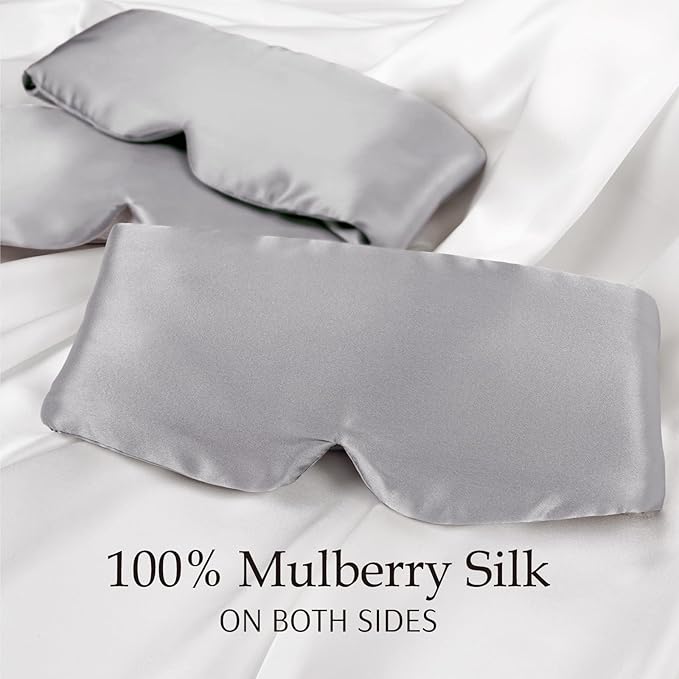 Zenssia 100% Mulberry Silk Sleep Mask Eye Mask for Man and Woman with Adjustable Headband, Full Size Large Sleep Mask & Blindfold for Total Blackout for All Night Sleep, Travel & Nap-Silvergrey-VivaGrace Women