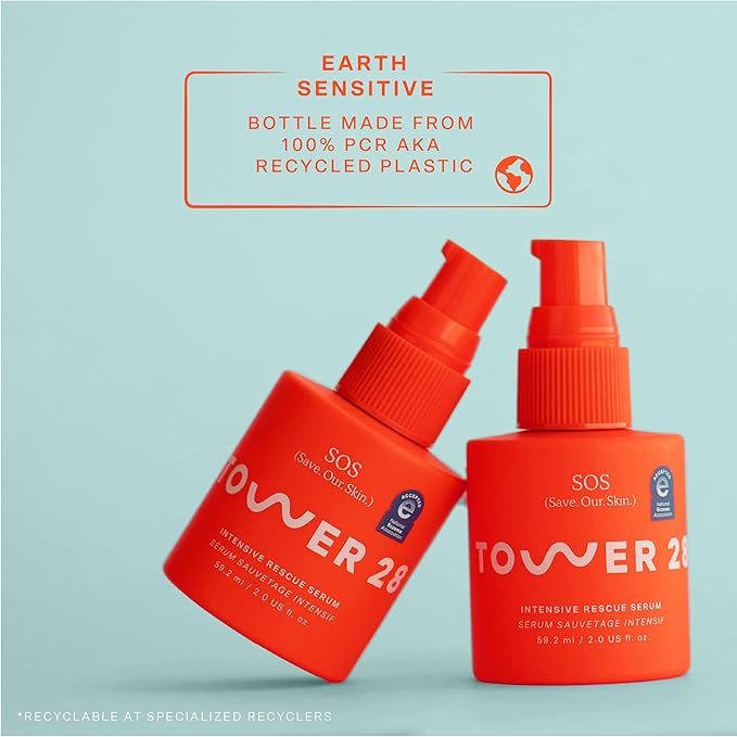 Tower 28 SOS Intensive Rescue Serum for Sensitive Skin, Hypochlorous Acid Skin Care, Helps Reduce Face Redness, Safe for All Skin Types, 2 FL Oz-VivaGrace Women