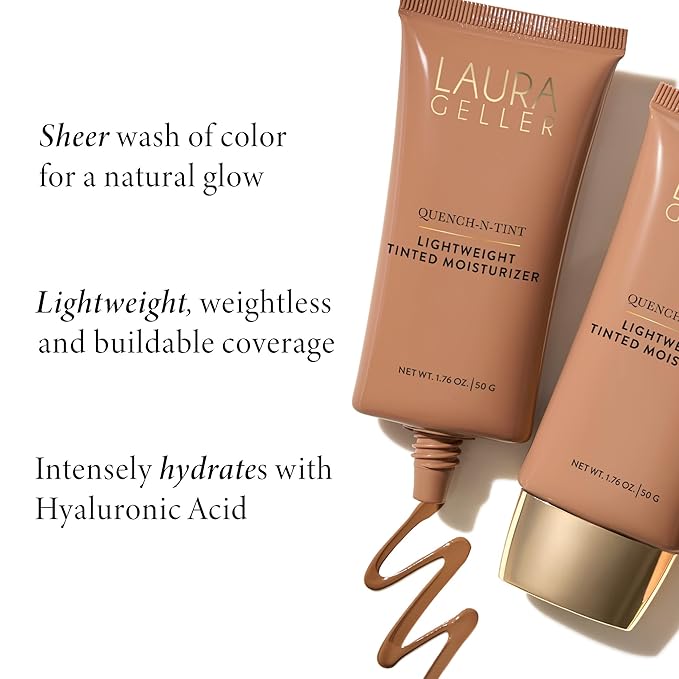 LAURA GELLER NEW YORK Quench-n-Tint Lightweight Tinted Moisturizer, Porcelain/Fair - Sheer to Light Buildable Coverage - Natural Glow Finish - Lightweight Formula - Hydratant Teinte-VivaGrace Women