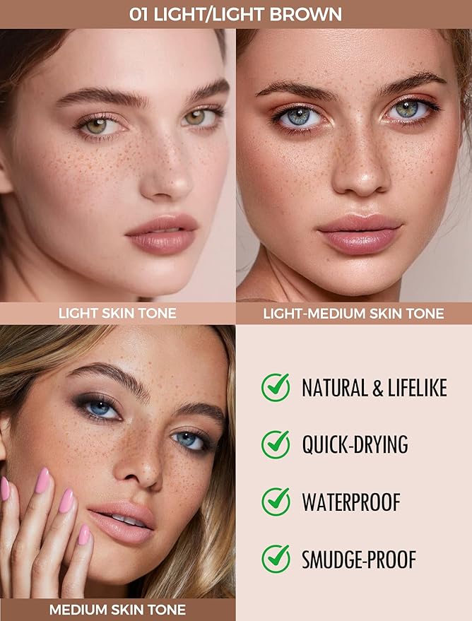 Faux Freckle Pen, Fake Freckle Stamp, Long Lasting, Waterproof, Smudge-proof, Transfer-proof, Natural Sun-kissed Makeup, Suitable for All Skin Types, Vegan & Cruelty-Free (01#Light, 1.5g)-VivaGrace Women