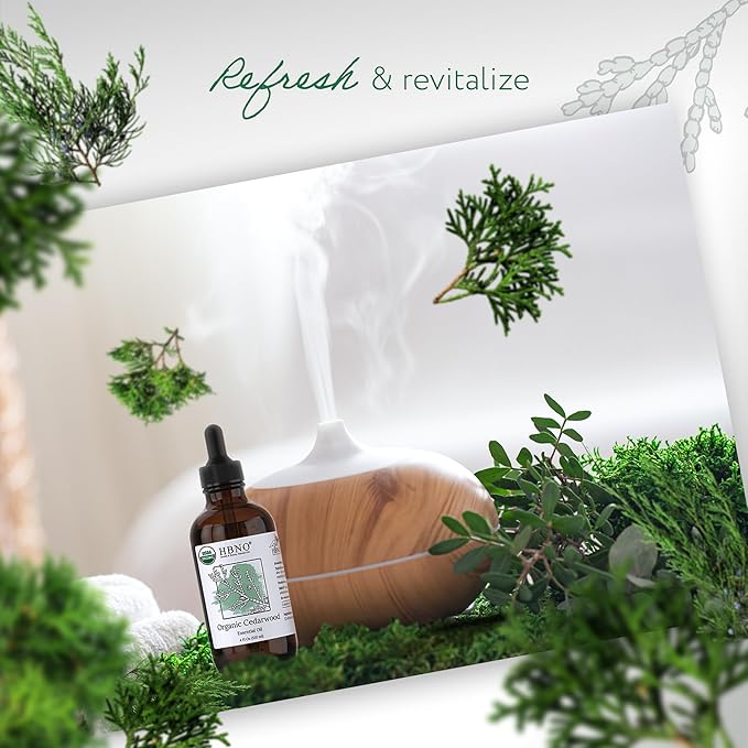 HBNO Organic Cedarwood Essential Oil - Huge 4 oz (120ml) Value Size - USDA Certified Organic Cedarwood Essential Oil for Aromatherapy, Soap Making, DIY, Fragrances, Diffuser.-VivaGrace Women