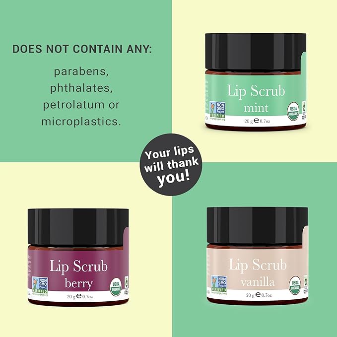 Organic Lip Scrub Mint - Lip Scrubs Exfoliator & Moisturizer, Lip Exfoliator Scrub, Sugar Lip Scrubs, Lip Sugar Scrub, Lip Care Products for Chapped Lips, Lip Scrubber, Lip Moisturizer for Dry Lips-VivaGrace Women