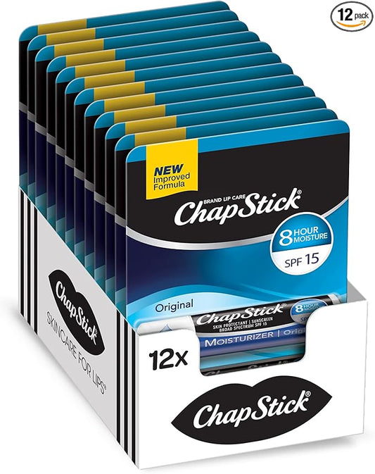 ChapStick Moisturizer Original Lip Balm Tubes, SPF 15 and Skin Protectant - 0.15 Oz (Pack of 12)-VivaGrace Women