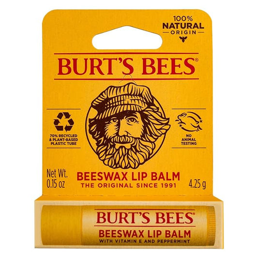 Burt's Bees Beeswax Lip Balm with Vitamin E & Peppermint 0.15 oz (Pack of 5)-VivaGrace Women