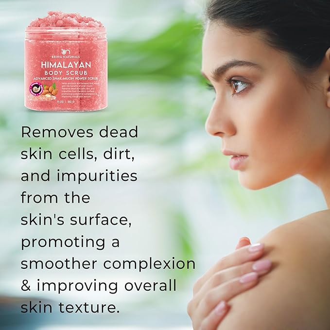 Natural Himalayan Salt Body Scrub - with Lychee Oil and Snail Mucin, Exfoliating Salt Scrub to Exfoliate & Moisturize Skin, Deep Cleansing - 11 oz-VivaGrace Women