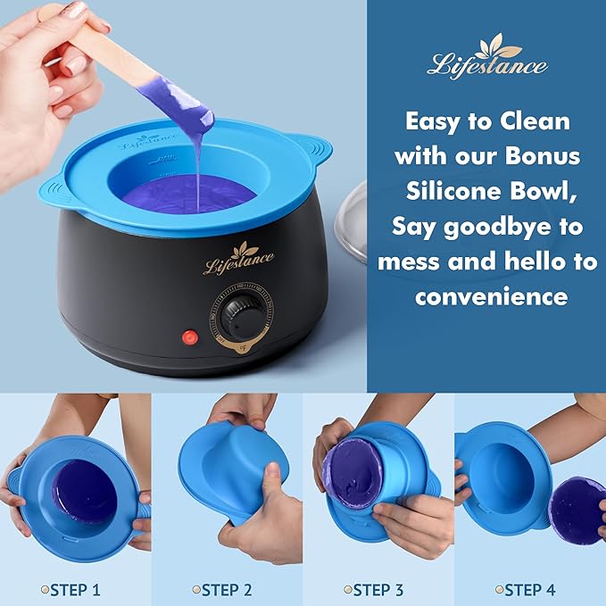 Lifestance Complete Home Waxing Kit, L1 Hard Wax Warmer for Hair Removal, Brazilian Bikini Wax Kit for Women Men, 59 Items, No-Mess Silicone Liner, Wax Heater, Hot Wax Pot for Body Leg Face Eyebrow-VivaGrace Women