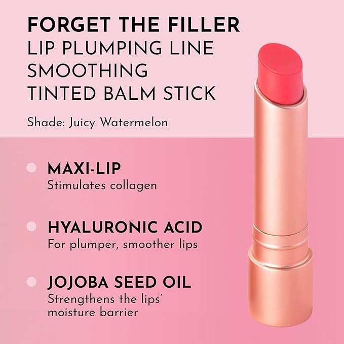 LAWLESS Forget the Filler Lip Plumping Line Smoothing Tinted Balm, Juicy Watermelon, Pink, 0.1 Ounce / 2.9 ml-VivaGrace Women