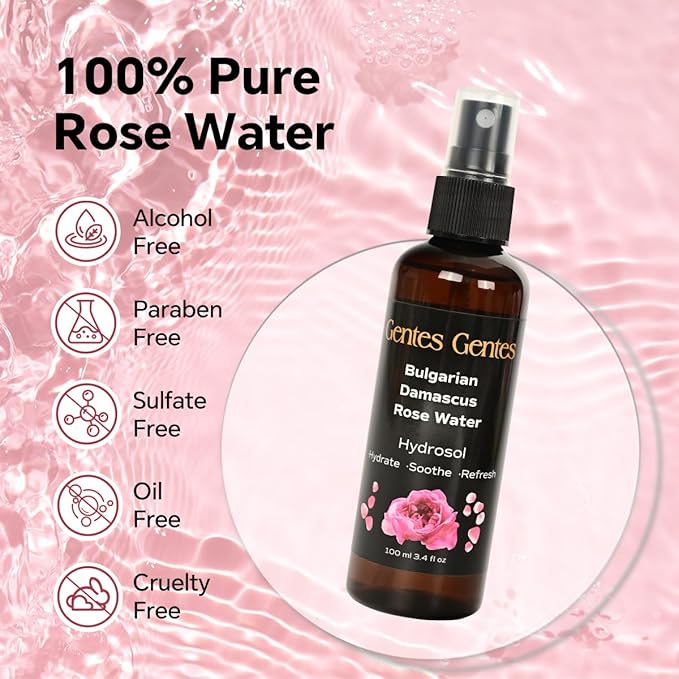 100% Pure Bulgarian Damascus Rose Water Hydrosol – Luxury Facial Toner for Hydration & Radiant Skin, Body Mist & Pillow Spray | Natural Skincare | 3.4 fl oz-VivaGrace Women