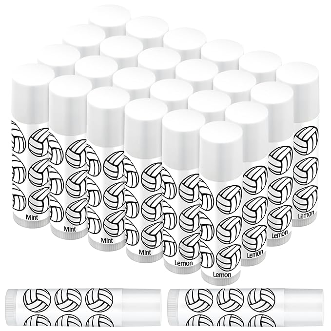 24 Pcs Volleyball Lip Balm Volleyball Team Gifts Volleyball Party Favors Volleyball Lip Balm Gift for Volleyball Team Volleyball Party Guest Supplies (White)-VivaGrace Women