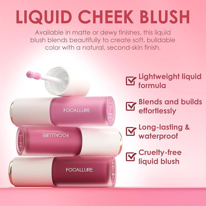 FOCALLURE Silky Cream Liquid Blush,Leaving a Matte Dewy Makeup Look,Easy to Apply and Create a Natural Flush,Long Lasting and Lightweight Cheek Blush Face Makeup,CATCH ME-VivaGrace Women