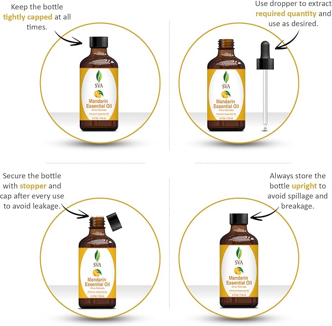 SVA Mandarin Essential Oil – 4 Fl Oz – 100% Natural Mandarin Oil - for Diffuser, Hair Care, Face, Skin Care, Aromatherapy, Scalp and Body Massage, Soap and Candle Making – with Dropper-VivaGrace Women