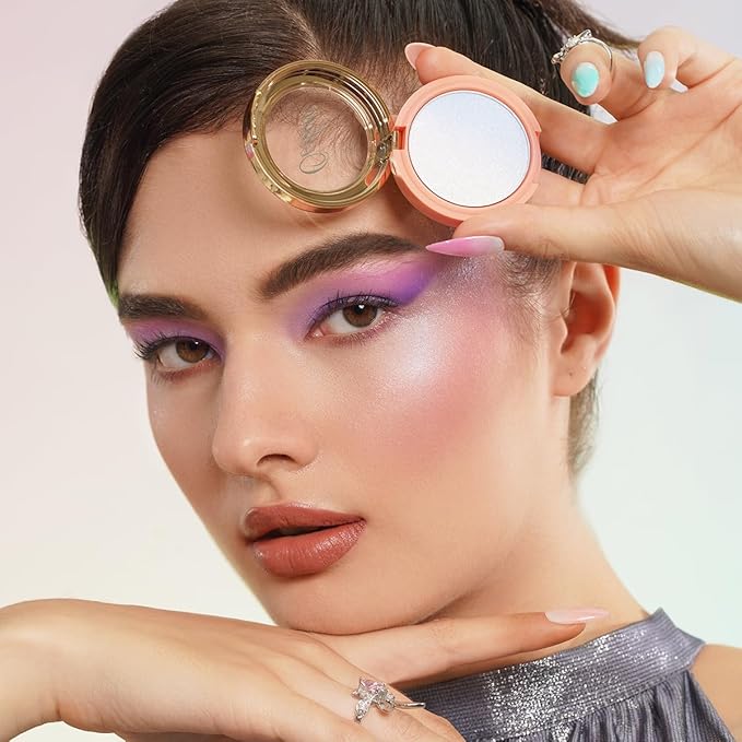 Oulac Luminisers Blush Face & Eyeshadow 2 in 1 Glow,Brighten Skin As Highlighter Makeup, Shimmer Blusher,Buildable and Vegan Cosmetics,4.8g F14 Blue Moon-VivaGrace Women
