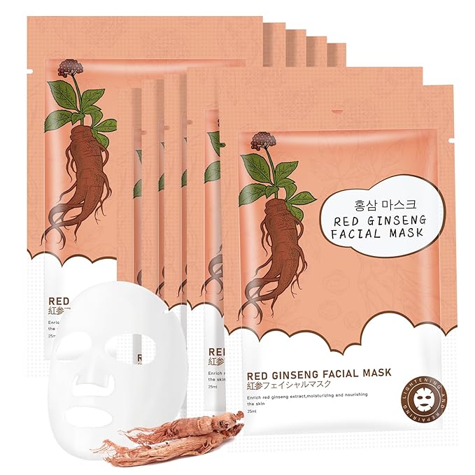 10Pack Sheet Face Masks Skincare for All Skin Types, Moisturizing Hydrating Face Masks Suitable for Sensitive Skin, Red Ginseng Face Masks for Wrinkles, Fine-Lines, Firmness and Elasticity-VivaGrace Women