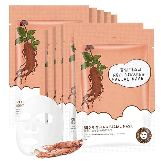 10Pack Sheet Face Masks Skincare for All Skin Types, Moisturizing Hydrating Face Masks Suitable for Sensitive Skin, Red Ginseng Face Masks for Wrinkles, Fine-Lines, Firmness and Elasticity-VivaGrace Women