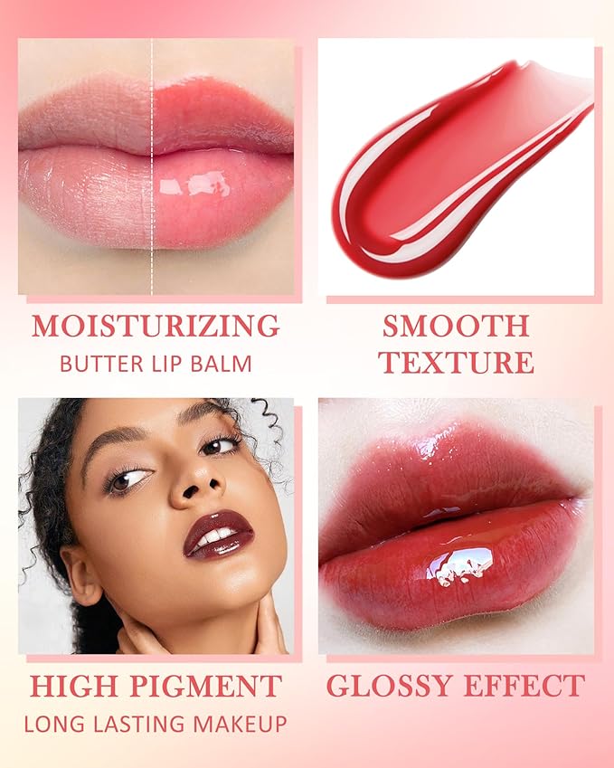 Lip Butter Balm Chrrey, Hydrating Tinted Butter Lip Gloss,Clear Lip Mask Lip Care Moisturizer, Smooth Lip Treatment Balm,Non-Sticky Jelly Glow Reviver Fat Lip Oil, Women’s Day Makeup Gift for Women-05-VivaGrace Women