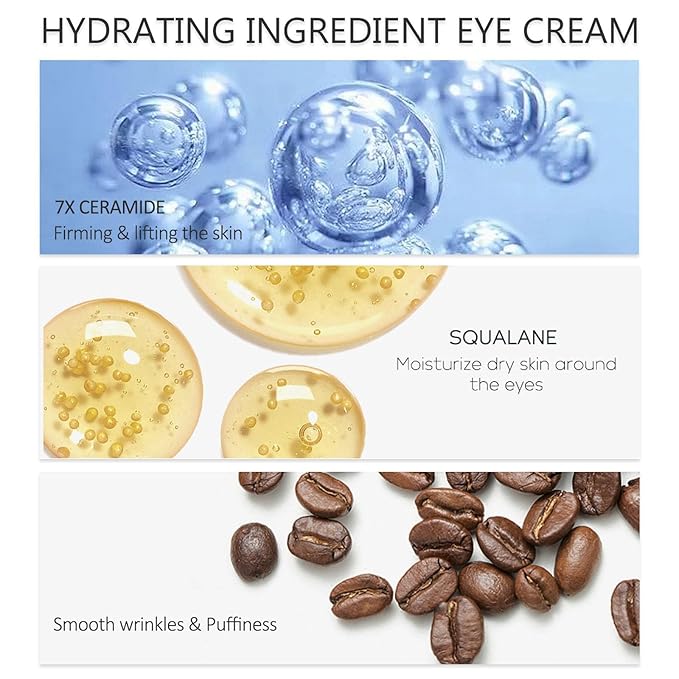 Ceramide Under Eye Cream, Hydrating Eye Cream, Eye Wrinkle Cream With Massage Head, Eye Cream Anti Aging, Dark Circle Eye Cream For Women & Men, eye moisturizer For All Skin Type-VivaGrace Women