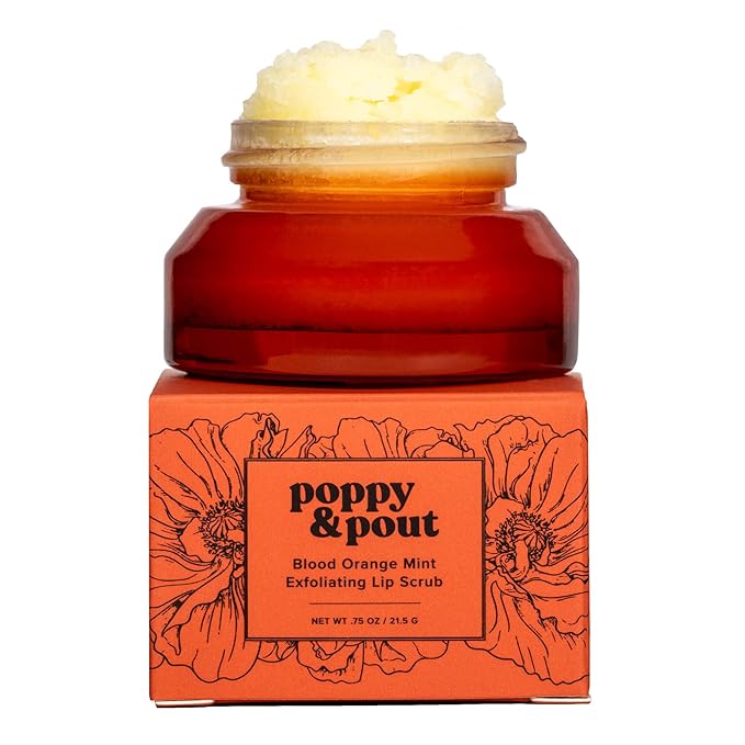 Poppy & Pout Natural Lip Scrub, Moisturizing Sugar Scrub for Dry Lips, Lip Scrubber Exfoliator with Essential Oils Smooths and Hydrates Lips, In Recyclable Glass Jars, Cruelty Free - Blood Orange Mint-VivaGrace Women