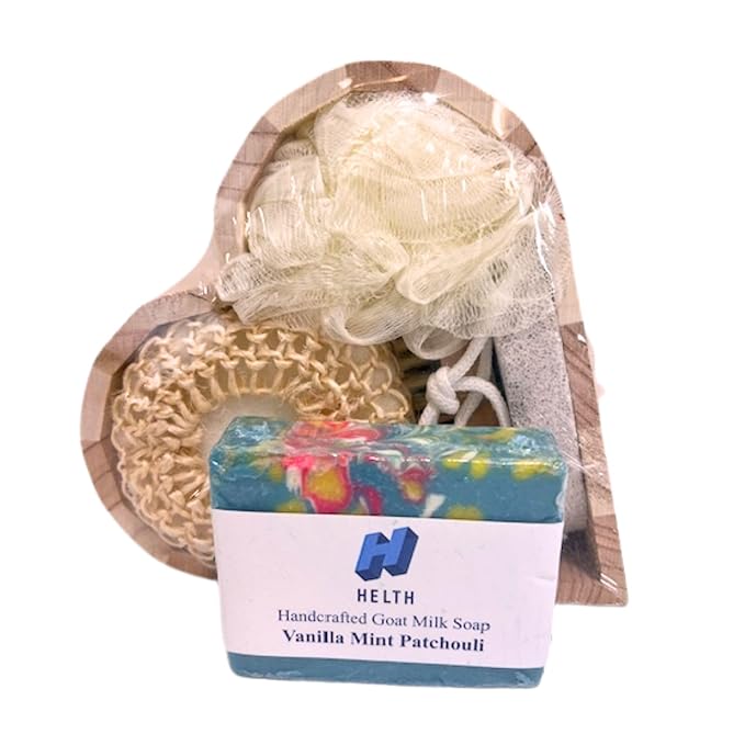 Spa Kit Birthday Box With Loofah Body Brush Vanilla Mint Patchouli Goat Milk Soap-VivaGrace Women