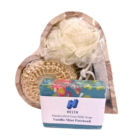 Spa Kit Birthday Box With Loofah Body Brush Vanilla Mint Patchouli Goat Milk Soap-VivaGrace Women