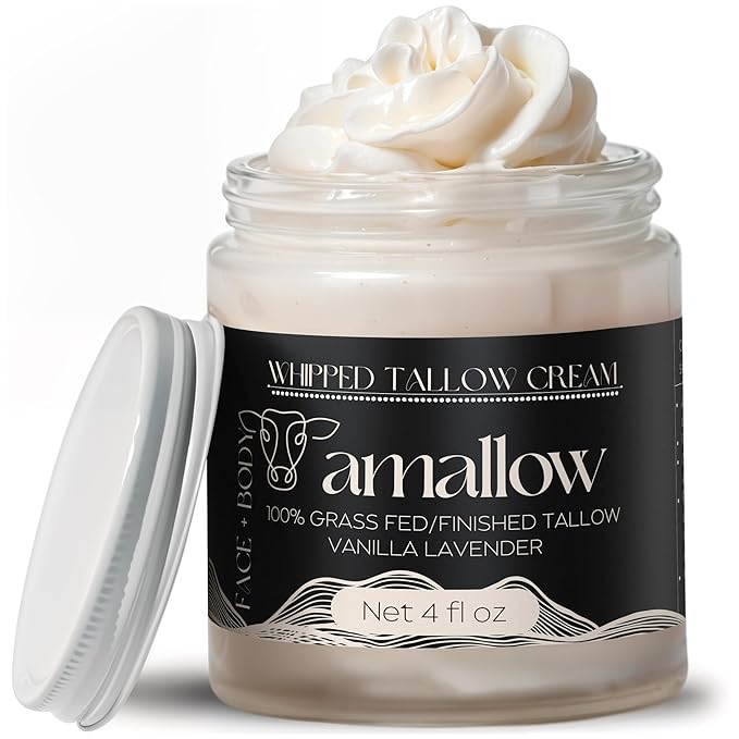 Amallow 100% Grass Fed Beef Tallow for Skin Care - Face + Body - Whipped Moisturizer - Natural Lotion, 4 FL. oz. (Vanilla Lavender)-VivaGrace Women
