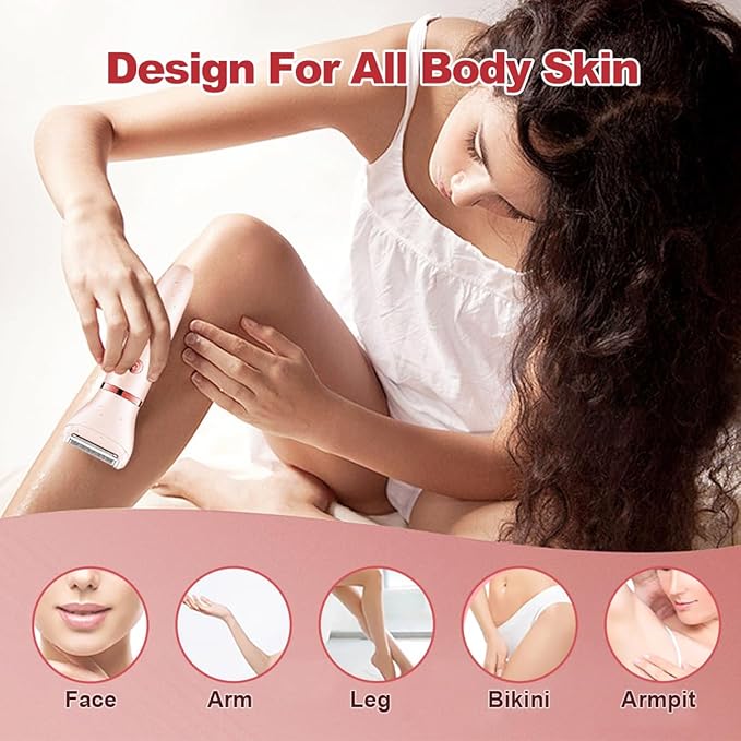 Electric Razor for Women,3 in 1 Shaver Hair Remover for Women Face,Wet & Dry Painless Shaver Bikini Trimmer for Face,Legs and Underarm (Pink)-VivaGrace Women
