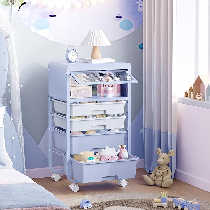 Utility-Rolling-Storage-Drawer-Craft-Cart-Organizers with 4 Drawers & Dust-Proof Door for Kid Craft Art Room,Bedroom,Home Office, Lavender Purple-VivaGrace Women