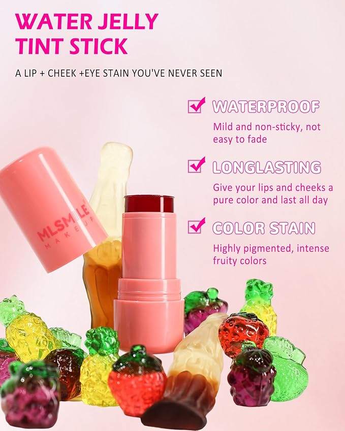Makeup Jelly Tint, Cooling Water Jelly Tint Red Blush Stick, Sheer Lip & Cheek Tint Stain, Long Lasting Waterproof Jelly Blush Lip Gloss, Vivid Color, Non-Sticky, Buildable Tinted Jelly Lip Stains-03-VivaGrace Women