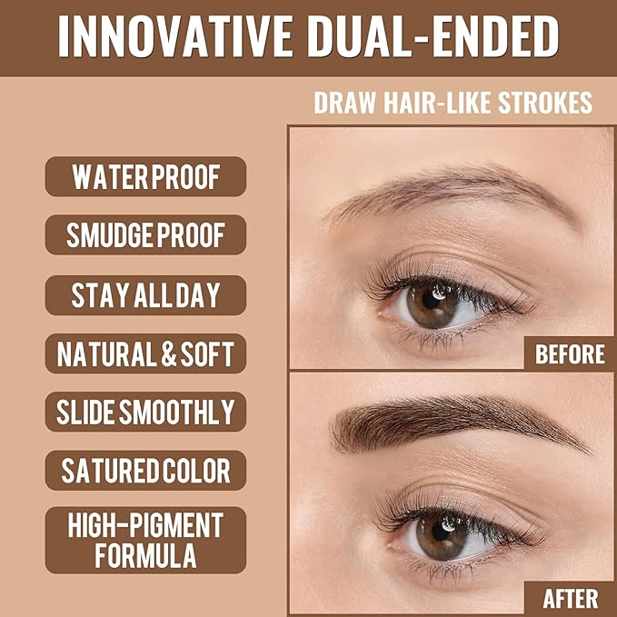 iMethod Eyebrow Pen - Eyebrow Pencil,2-in-1 Eyeliner Dual-Ended Microblading Eyebrow Pencil Long Lasting Waterproof Hair-Like Brow Pencil,with Eyebrow Brush,Eyebrow Pencils for Women,Reddish Brown