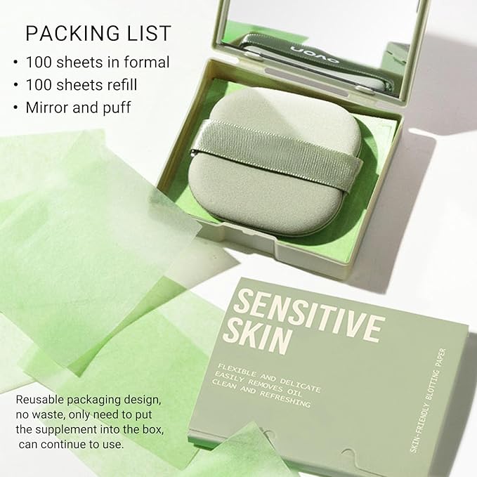 KYDA 200 Sheets Oil Blotting Paper with Mirror and Puff, Refills Included, Face Oil Absorbing Sheets, Oil Control Paper, Absorb Excess Oil, Makeup Friendly-VivaGrace Women