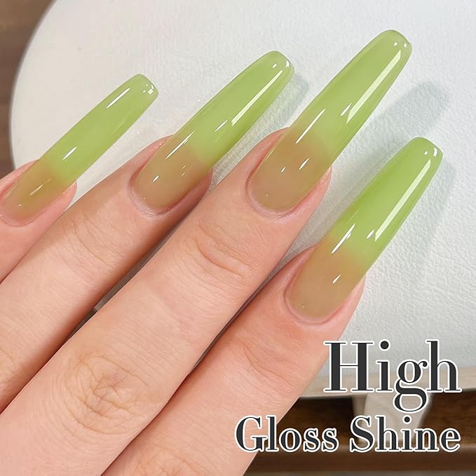 Double Rhythm Translucent Gel Polish Sheer Neutral Natural Light Milky Same Color Same Bottle 15ML Jelly Nail Polish Nail Art DIY at Home (Green-A1408)-VivaGrace Women