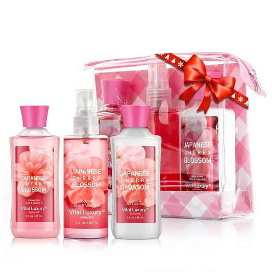 Bath & Body Care Travel Set - Home Spa Set with Body Lotion, Shower Gel and Fragrance Mist (Japanese Cherry Blossom)-VivaGrace Women