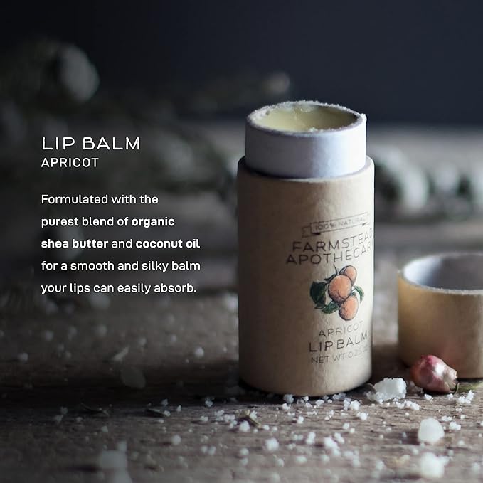 Farmstead Apothecary 100% Natural Lip Balm with Organic Beeswax, Organic Shea Butter & Organic Coconut Oil, Apricot 0.2oz (Pack of 2)-VivaGrace Women