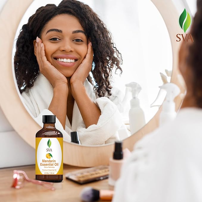 SVA Mandarin Essential Oil – 4 Fl Oz – 100% Natural Mandarin Oil - for Diffuser, Hair Care, Face, Skin Care, Aromatherapy, Scalp and Body Massage, Soap and Candle Making – with Dropper-VivaGrace Women