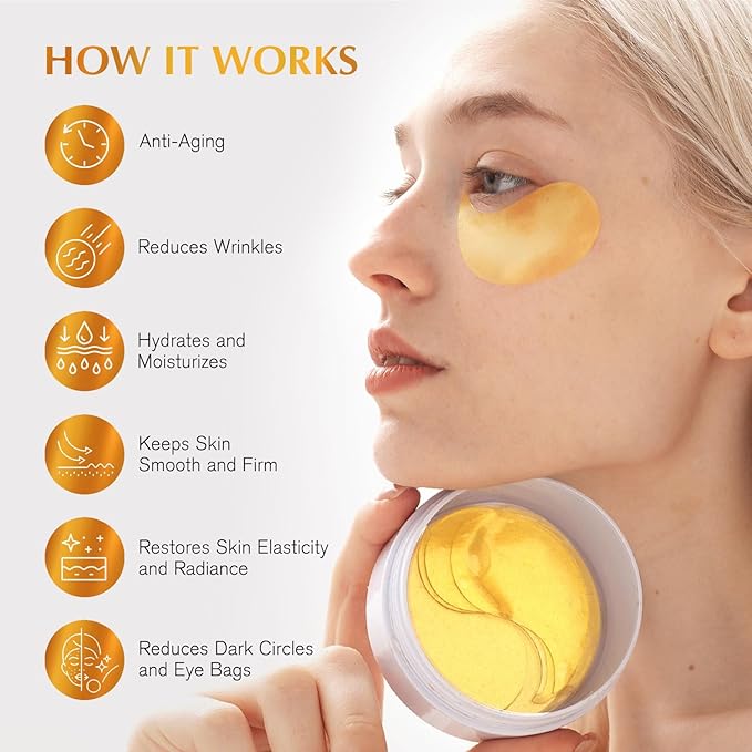 Enaskin Naturals Under Eye Patches Dark Circles Under Eye Masks for Puffiness - 24K Gold Eye Gel Pads Retinol Collagen Hyaluronic Acid Moisturizing & Reducing Wrinkles (24K Gold)-VivaGrace Women