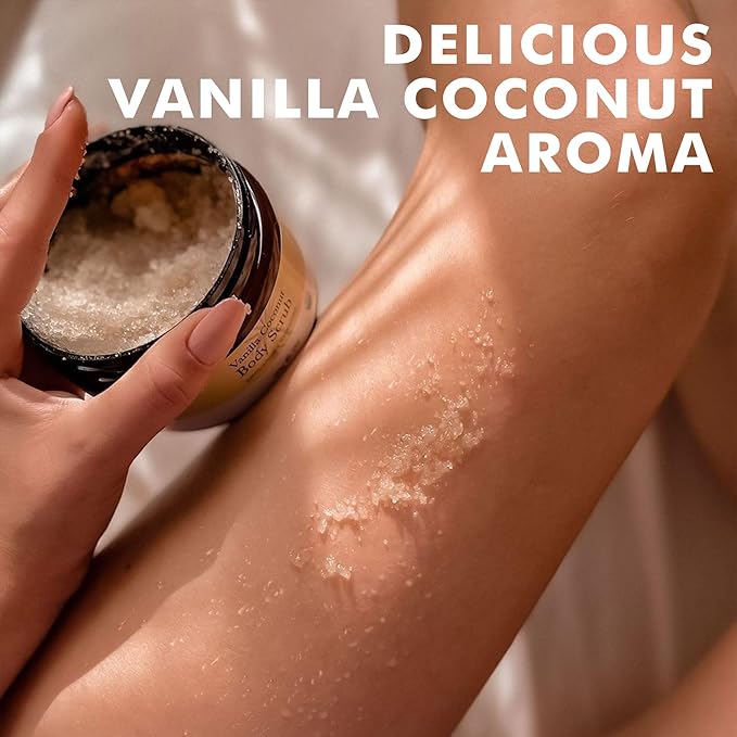 Organic Vanilla Coconut Body Scrub - USA Made Sugar Scrub with Natural Ingredients, Moisturizing Body & Foot Exfoliator for Dry and Sensitive Skin, Removes Dead Skin Cells & Reduces Ingrown Hair-VivaGrace Women