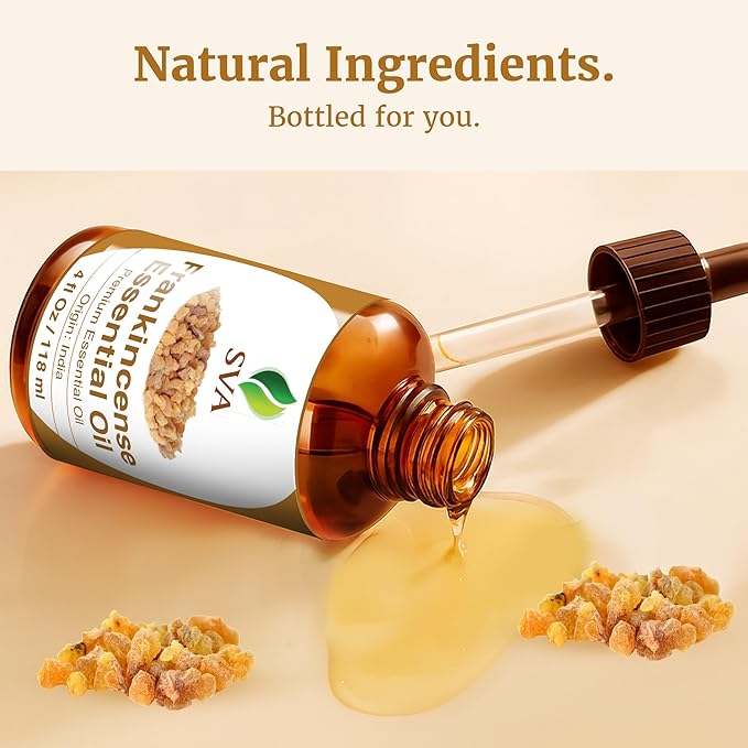 SVA Frankincense Essential Oil – 4 Fl Oz – 100% Natural Boswellia Serrata Oil - for Diffuser, Hair Care, Face, Skin Care, Aromatherapy, Scalp and Body Massage, Soap and Candle Making – with Dropper-VivaGrace Women
